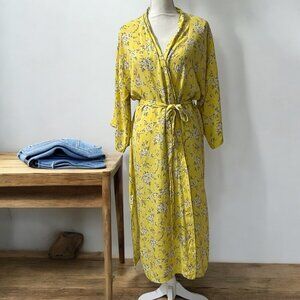 American Eagle Yellow Floral Kimono Robe Duster Made In Italy One Size‎